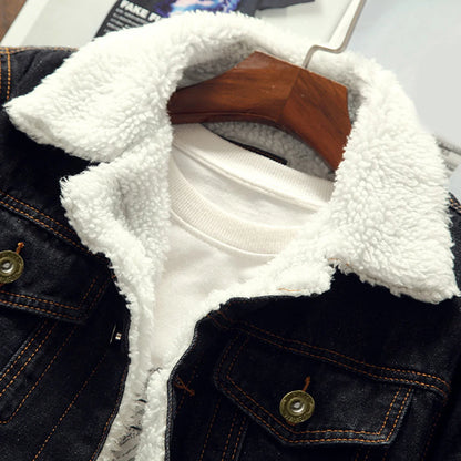 Men'S Thicken Denim Winter Jacket With Plush Lining