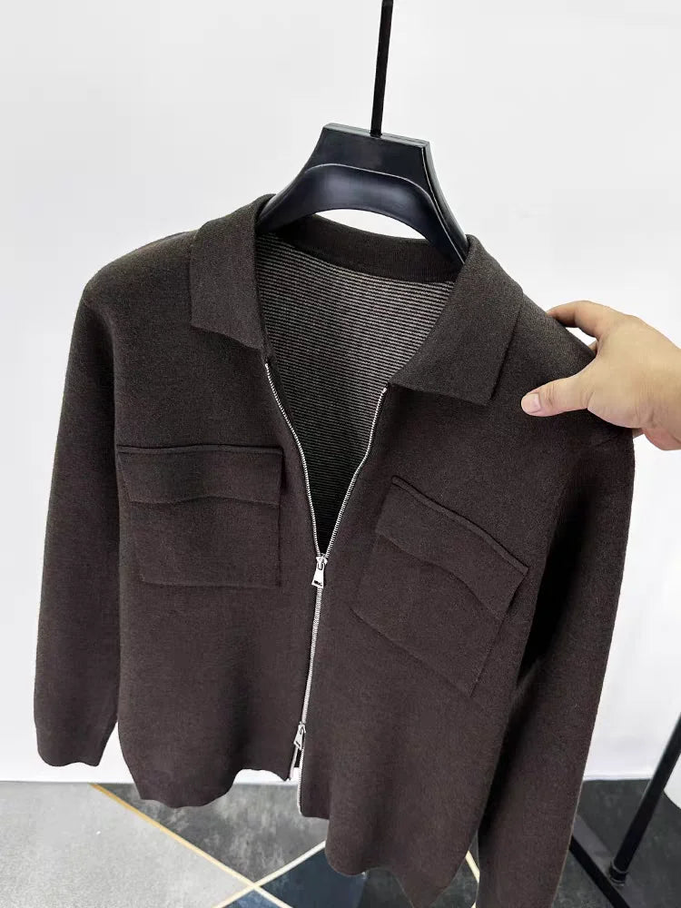 Men'S Wool Zipper Collar Cardigan Casual Jacket