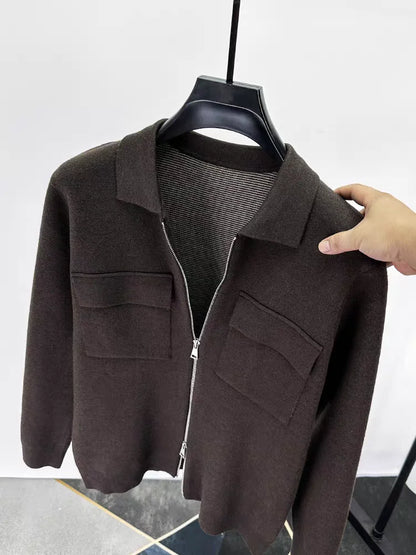 Men'S Wool Zipper Collar Cardigan Casual Jacket