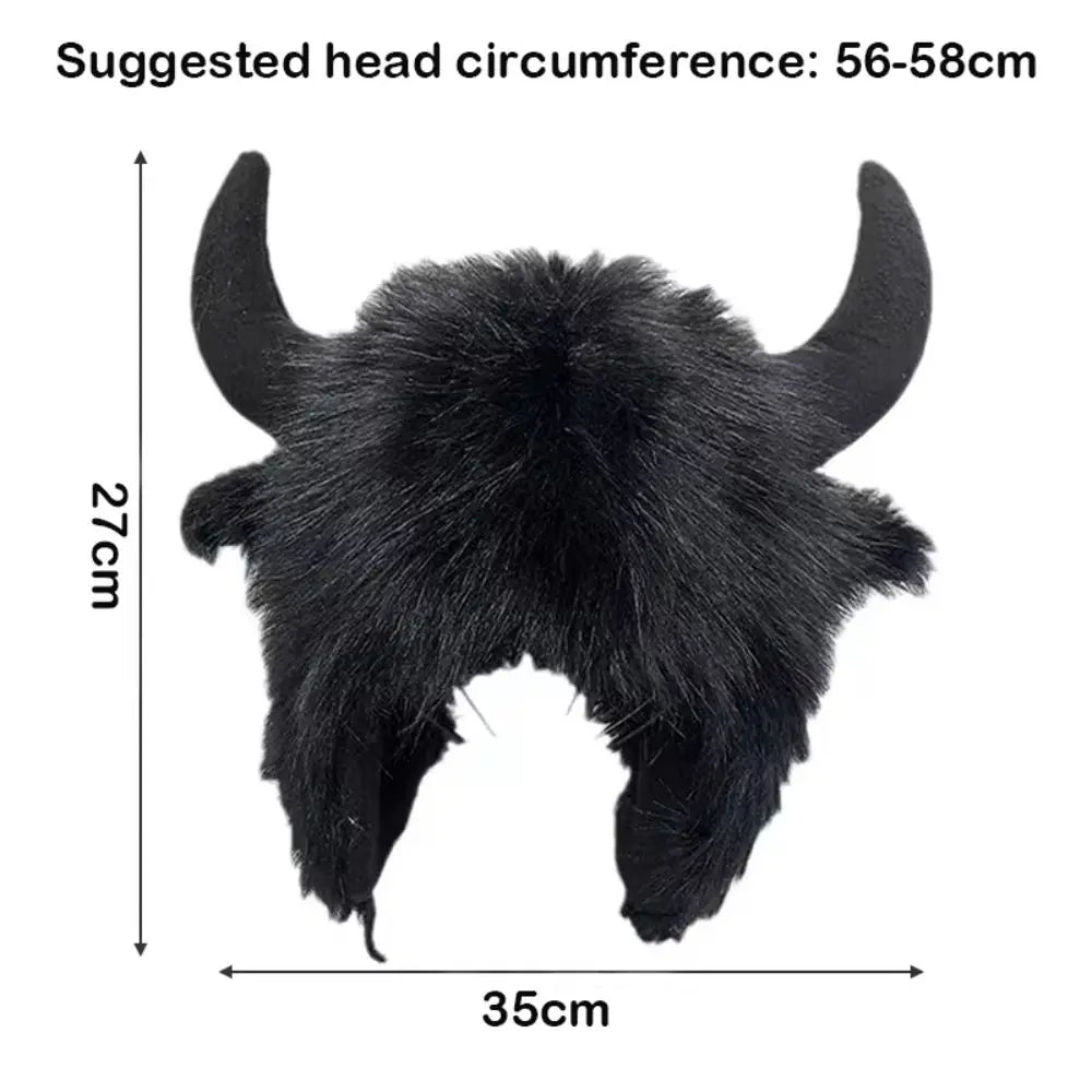 Fluffy Unisex Bullhead Bomber Hat With Horns