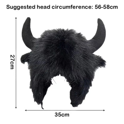 Fluffy Unisex Bullhead Bomber Hat With Horns