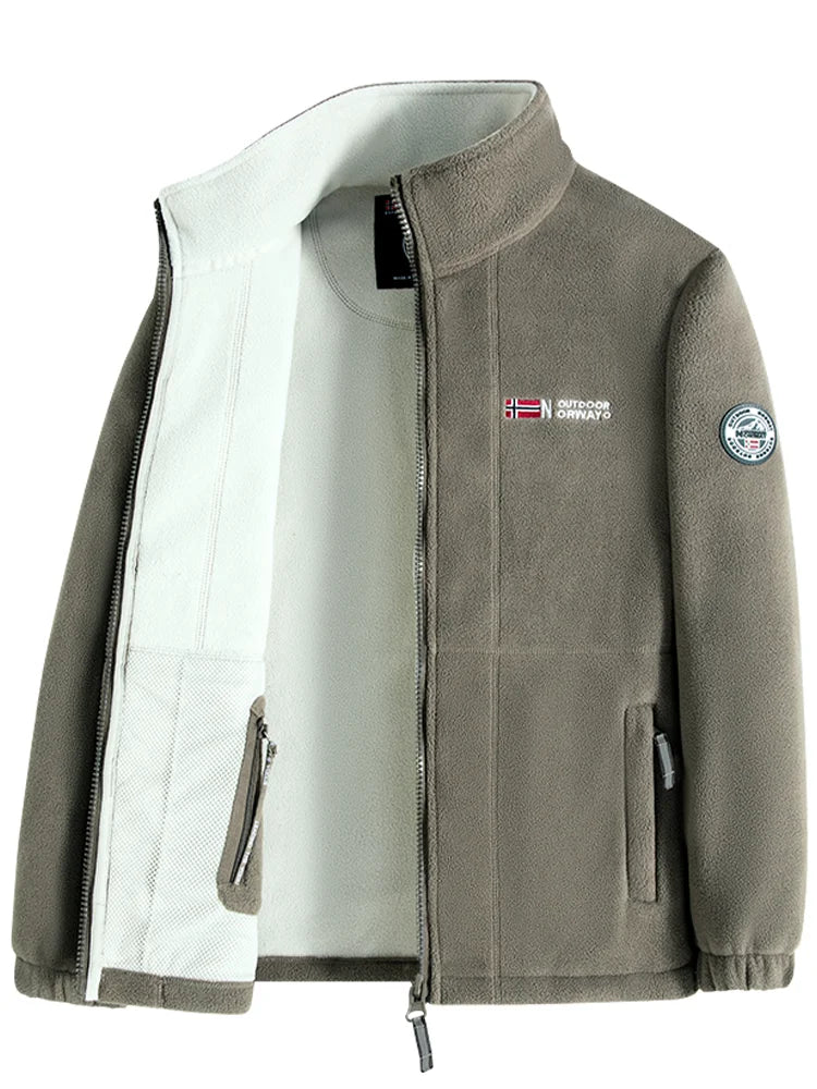 Navy Blue Outdoor Jacket With Norwegian Flag Embroidery