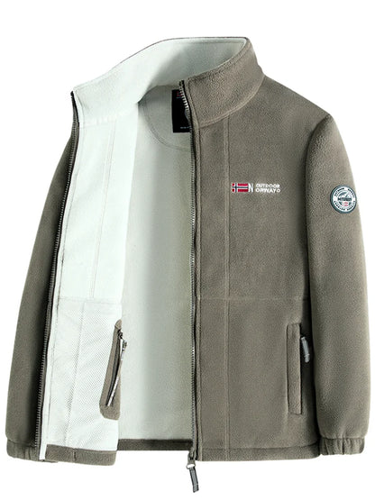 Navy Blue Outdoor Jacket With Norwegian Flag Embroidery