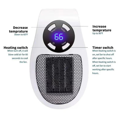 Compact Wall Plug Electric Heater With Remote Control
