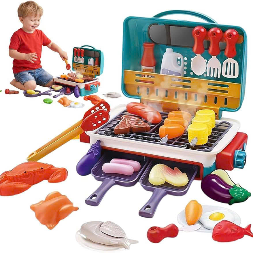 Simulated Barbecue Set with Sound, Light, Foldable Design & Easy to Carry, Safe for Ages 3+