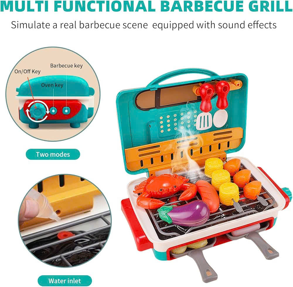 Simulated Barbecue Set with Sound, Light, Foldable Design & Easy to Carry, Safe for Ages 3+