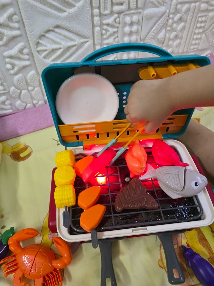 Simulated Barbecue Set with Sound, Light, Foldable Design & Easy to Carry, Safe for Ages 3+