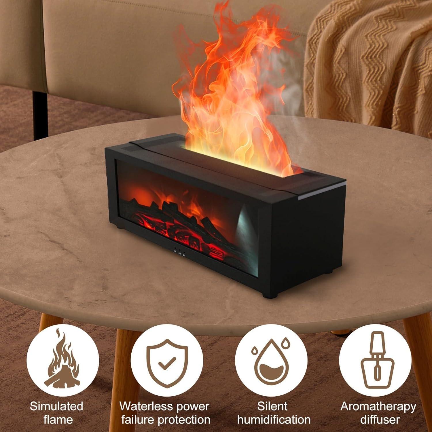 Simulated Flame Aromatherapy Diffuser and Air Humidifier with Timer, Essential oil diffusion