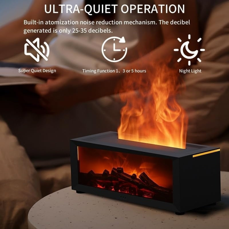 Simulated Flame Aromatherapy Diffuser and Air Humidifier with Timer, Essential oil diffusion