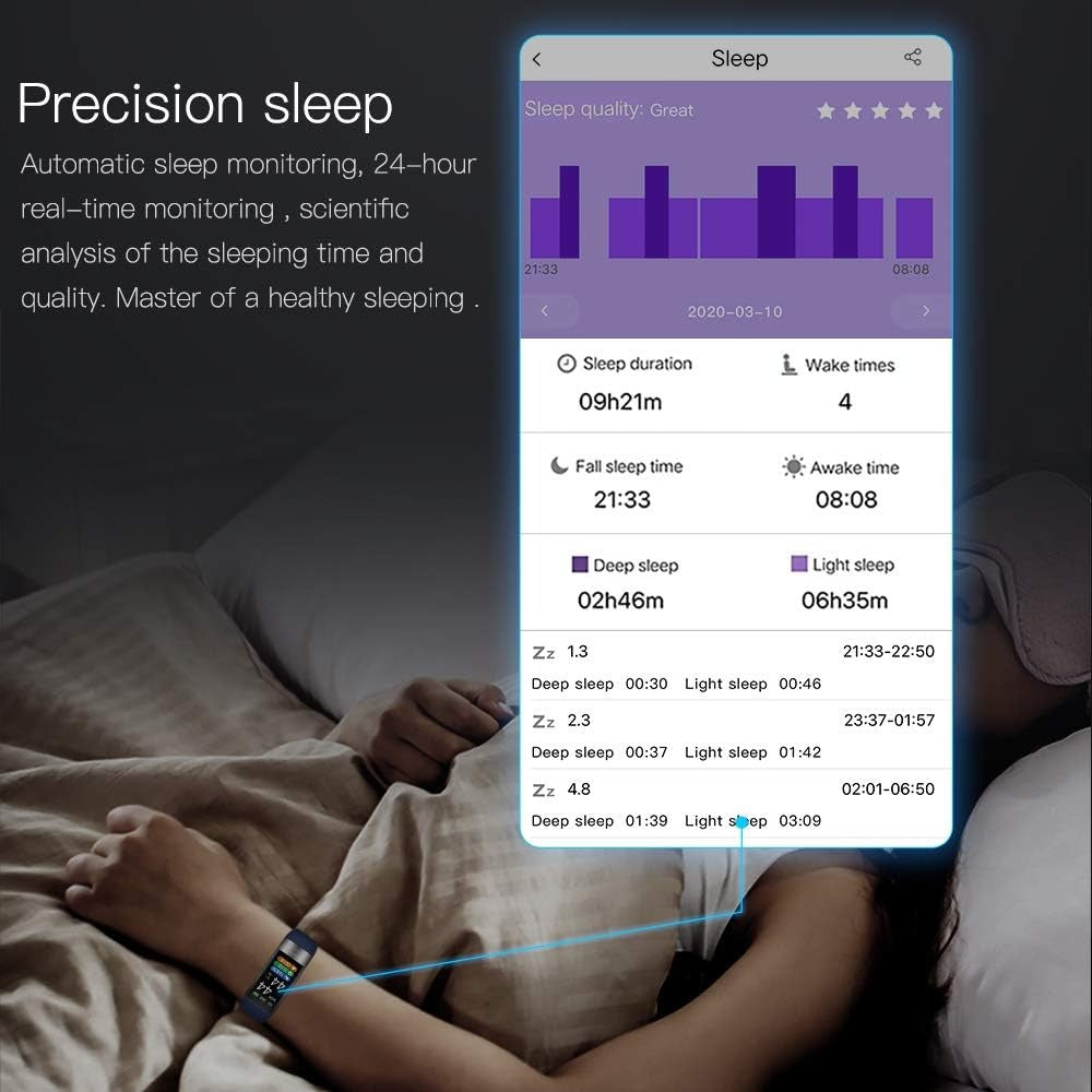 Smart Health Monitoring Bracelet with Multiple Sensors – Sleep Tracking, Activity Metrics, Notifications, Alarms & Reminders