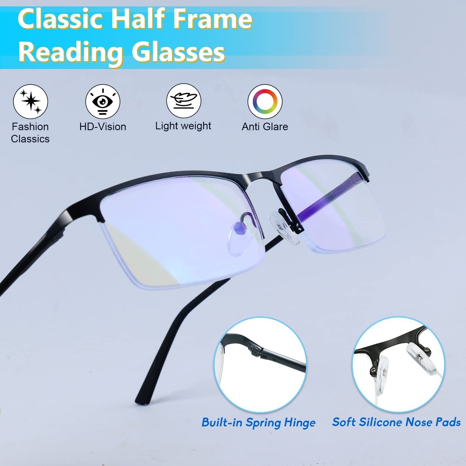 Smart Progressive Reading Glasses with Multi-Zone Lenses – Lightweight Anti-Glare Design for Clear Vision