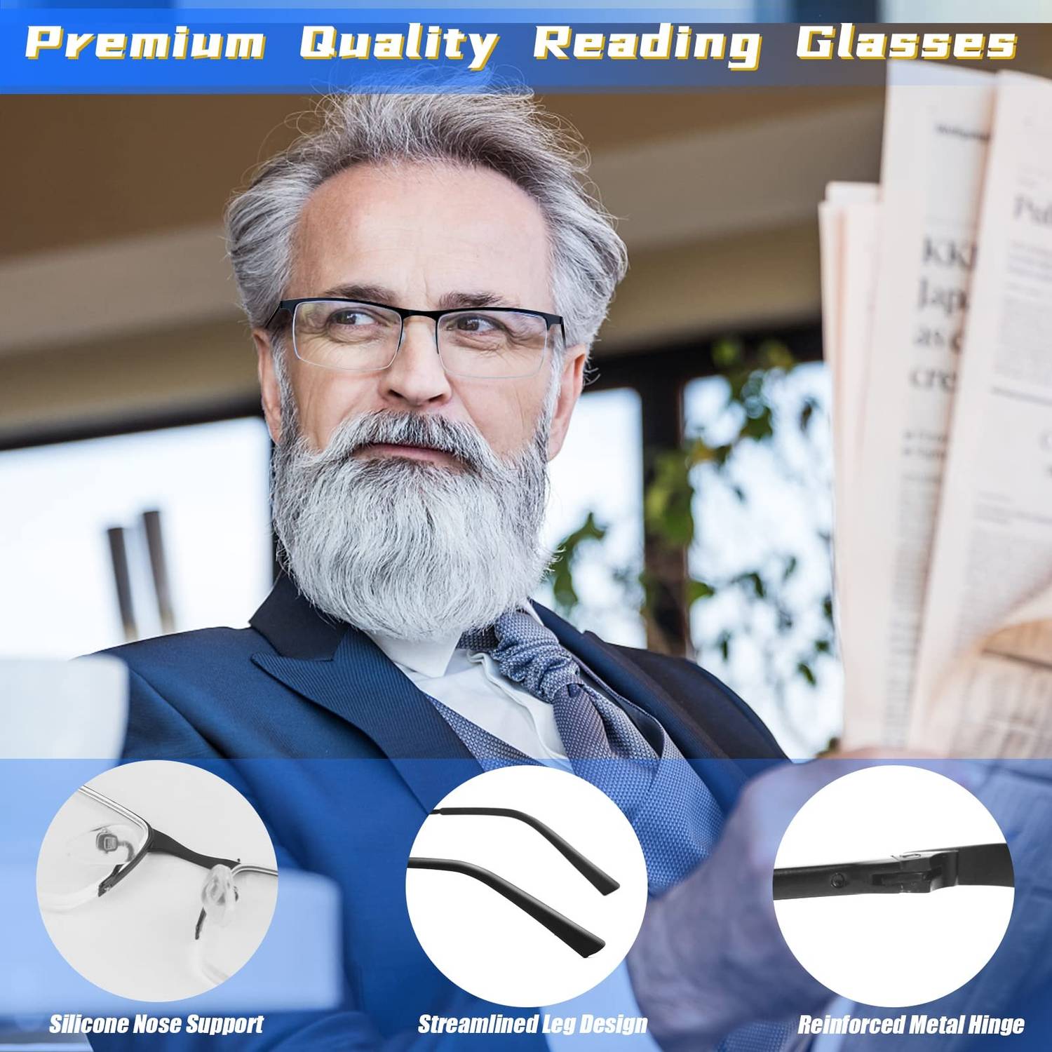 Smart Progressive Reading Glasses with Multi-Zone Lenses – Lightweight Anti-Glare Design for Clear Vision