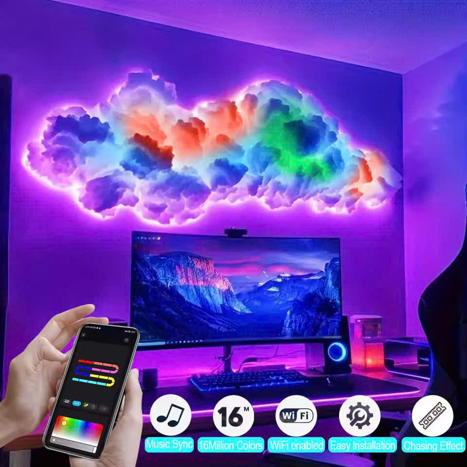 Smart RGB Music Rhythm Cloud Light – Lamp with App Control, Voice Sync and Dreamy Ambience for Bedrooms, Parties or Gaming Rooms