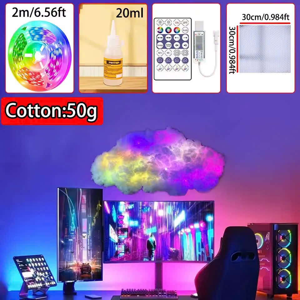 Smart RGB Music Rhythm Cloud Light – Lamp with App Control, Voice Sync and Dreamy Ambience for Bedrooms, Parties or Gaming Rooms