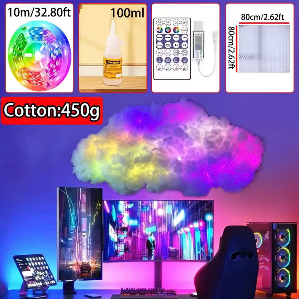 Smart RGB Music Rhythm Cloud Light – Lamp with App Control, Voice Sync and Dreamy Ambience for Bedrooms, Parties or Gaming Rooms