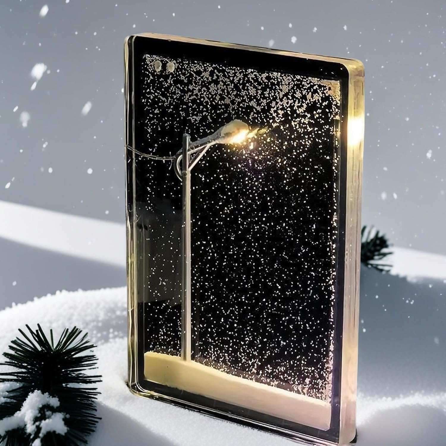 Snowy Scene Night Lights – DIY Christmas Street Lamp with Flowing Snow Effect for Magical Holiday Desktop Décor