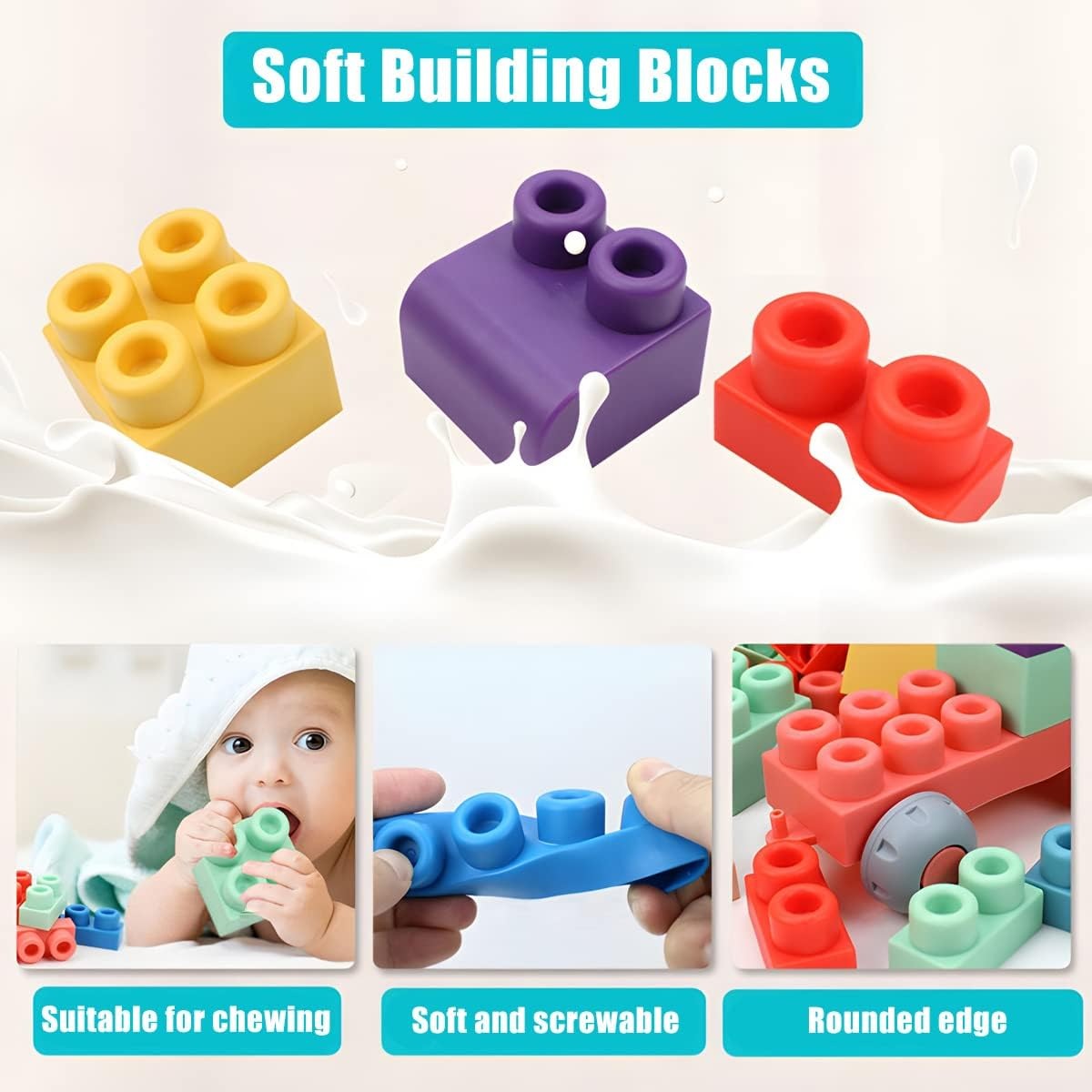 Soft Building Blocks – Safe and Fun Construction Toy with Soft Rubber Material, Smooth Edges, No Burrs, Safe for Ages 1+