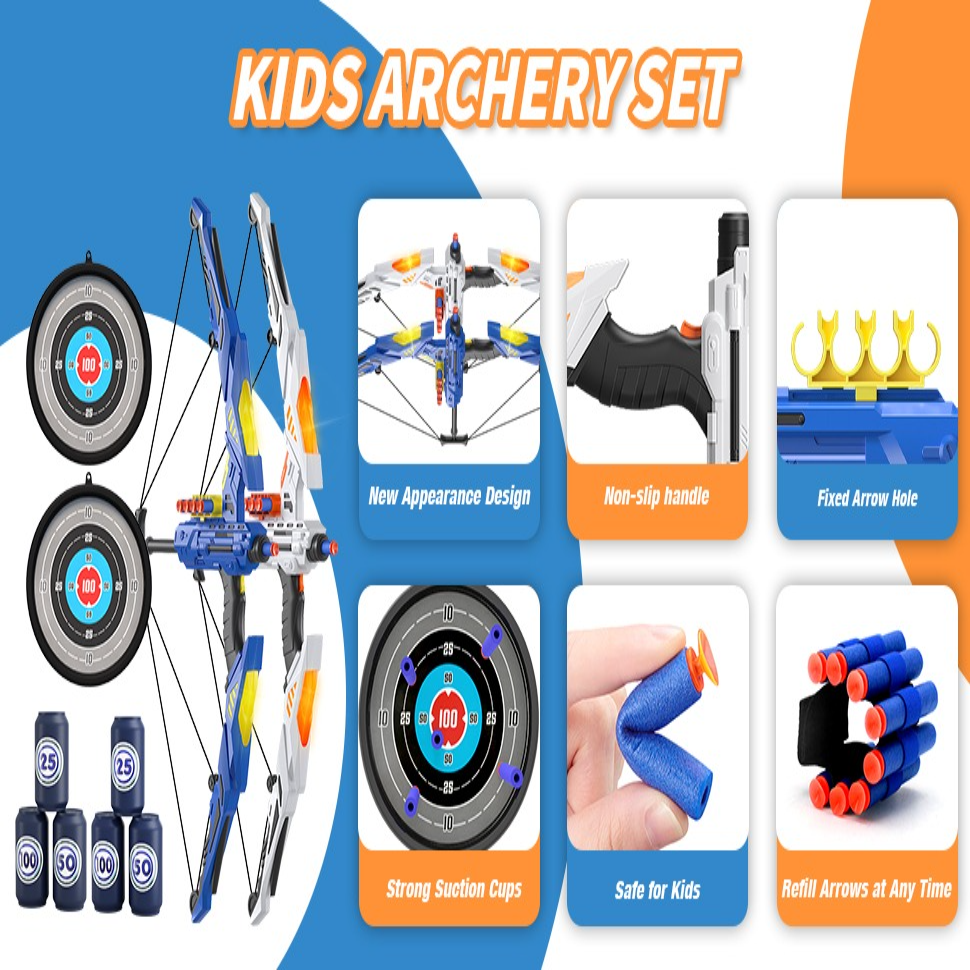 Soft Dart Archery Toy Set with LED Light-Up Bow, Interactive Play, Durable ABS Material, Safe for Ages 3+