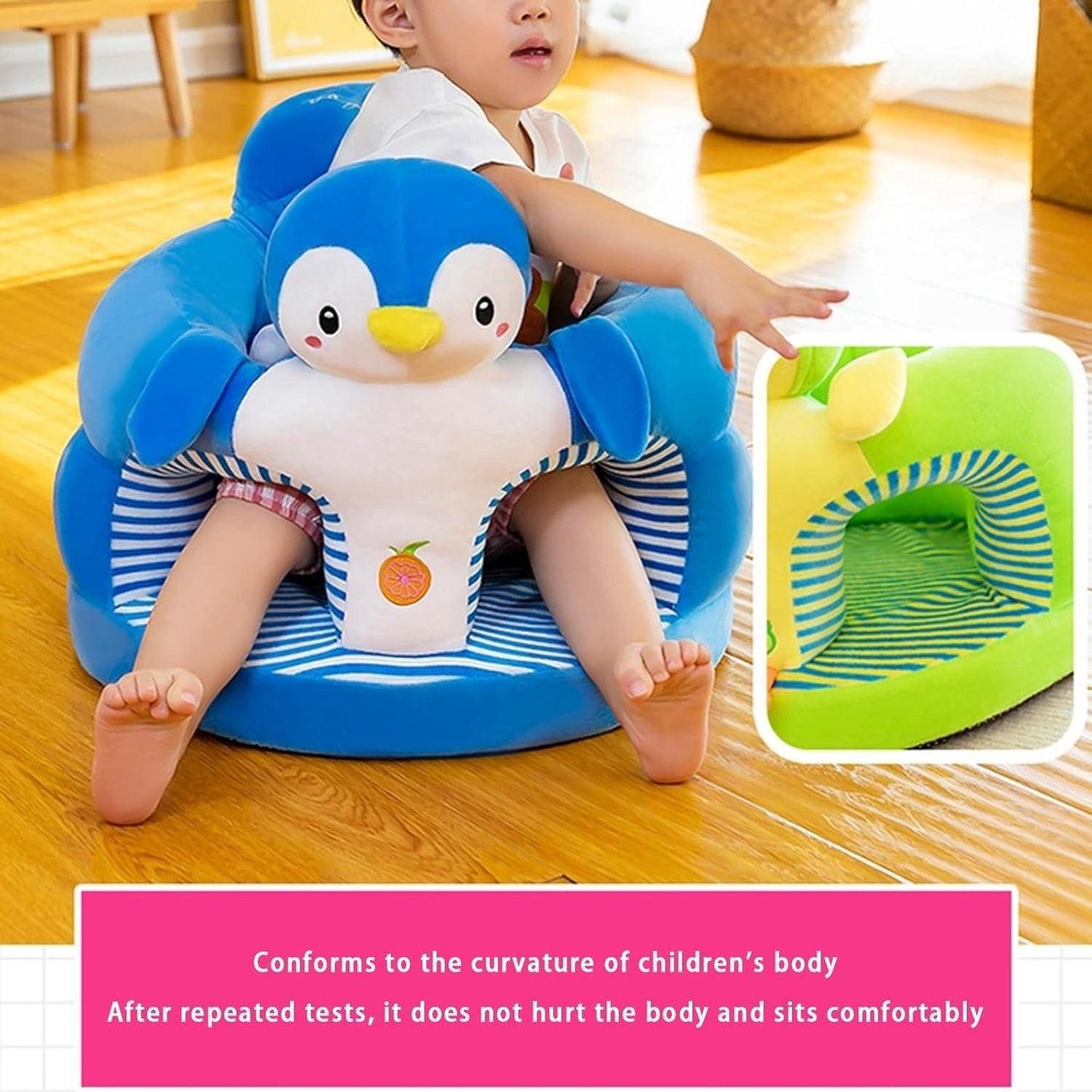 Soft Plush Baby Chair – Supportive Cartoon Seat with Backrest for Safe Sitting, Learning and Comfortable Playtime for Youngsters