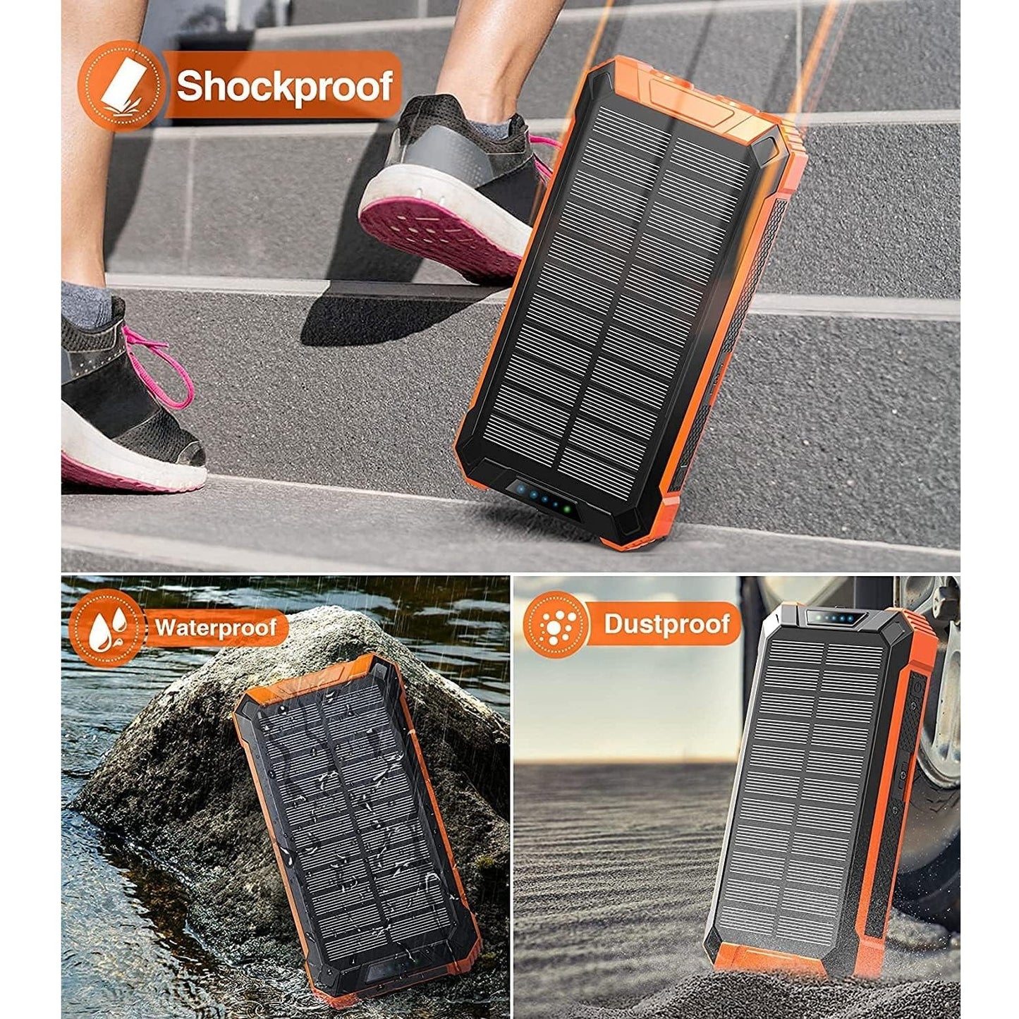 Solar Charger Power Bank With 20000mAh, USB & Wireless Charging, Weather-Resistant