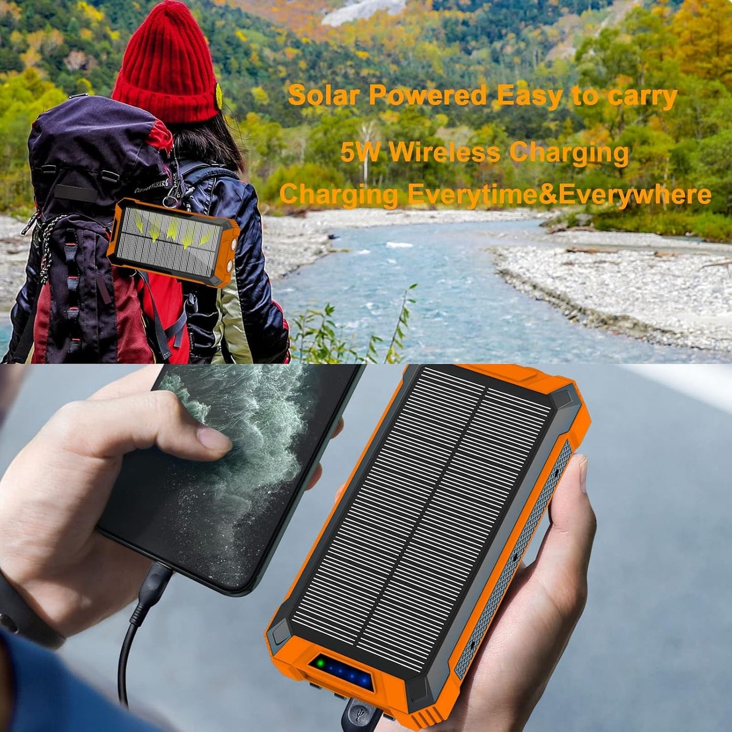 Solar Charger Power Bank With 20000mAh, USB & Wireless Charging, Weather-Resistant