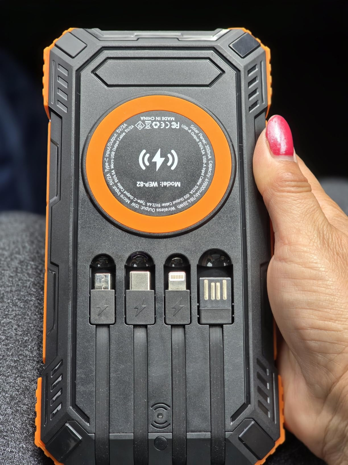 Solar Charger Power Bank With 20000mAh, USB & Wireless Charging, Weather-Resistant