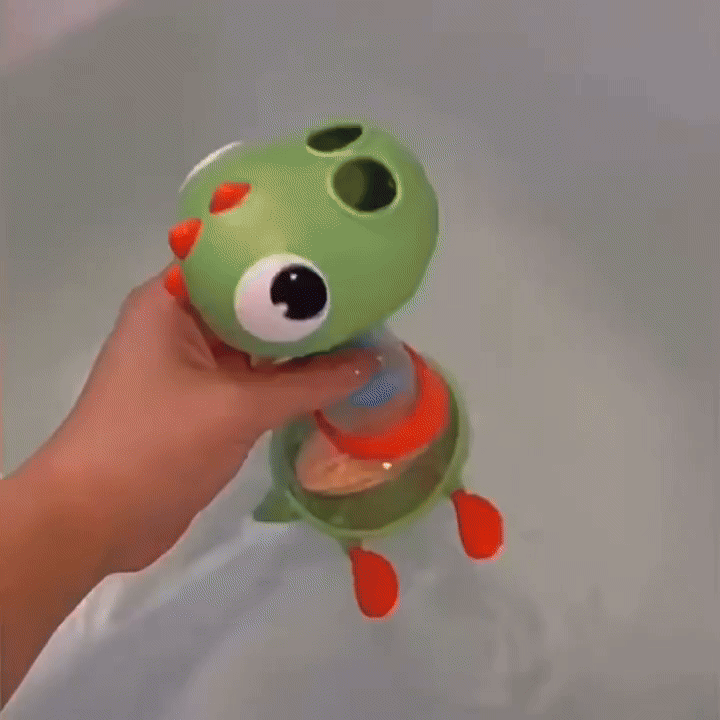 Spiraling Dino Shower Toy with Multi-hole Showerhead and Dual Water Inlets, Safe for Ages 18+ Months