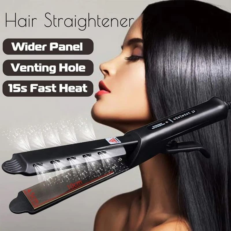 Steam Hair Wide Plate Straightener Dual Use Tool with Negative Ion Technology