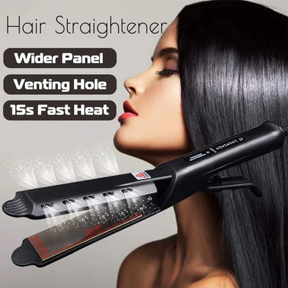 Steam Hair Wide Plate Straightener Dual Use Tool with Negative Ion Technology