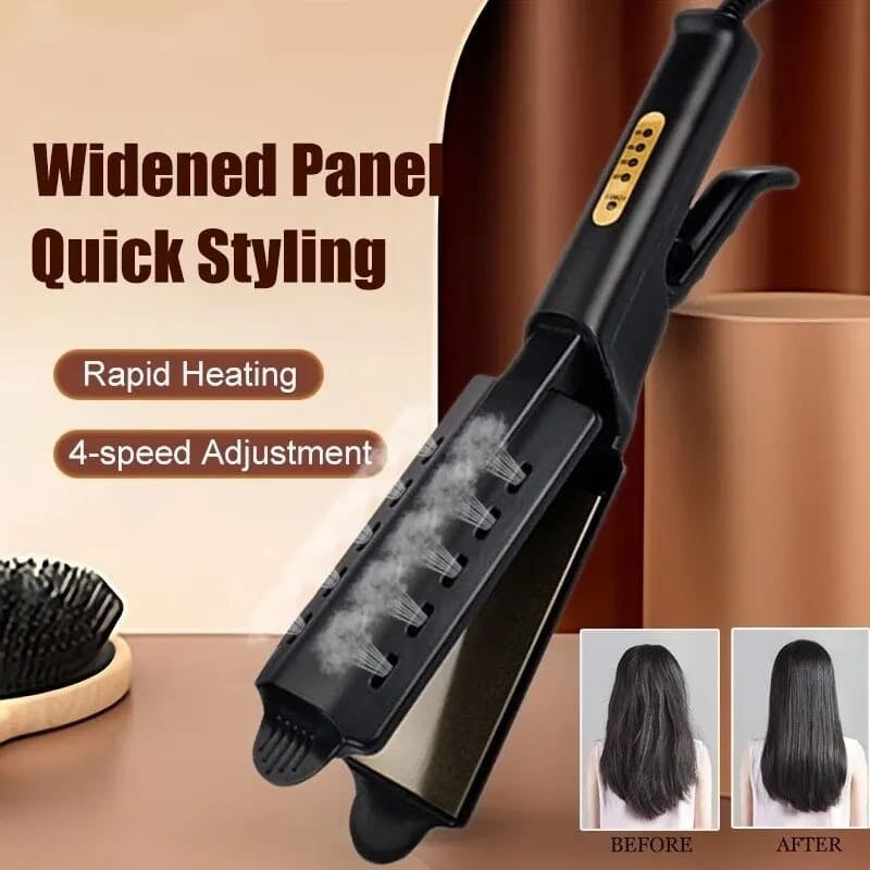 Steam Hair Wide Plate Straightener Dual Use Tool with Negative Ion Technology