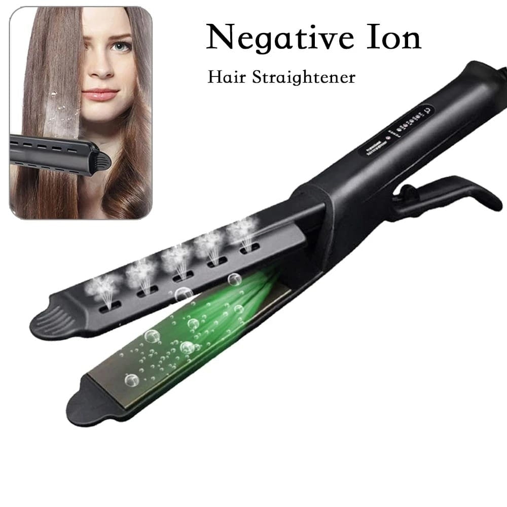Steam Hair Wide Plate Straightener Dual Use Tool with Negative Ion Technology