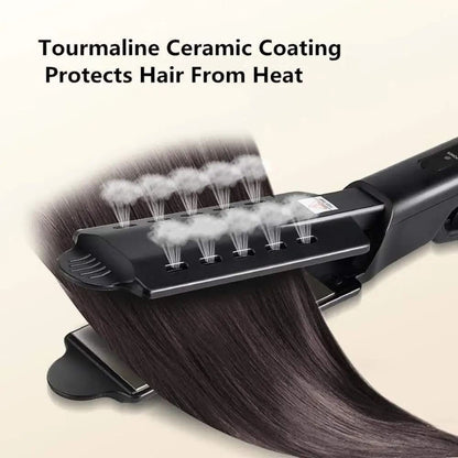 Steam Hair Wide Plate Straightener Dual Use Tool with Negative Ion Technology