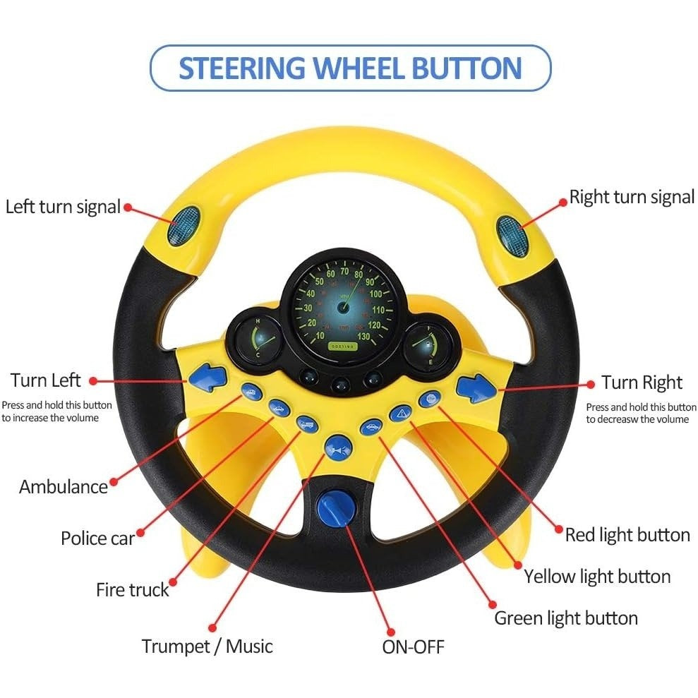 Steering Wheel for Car Backseat Pretend Driving Simulated Driving Steering Wheel Toy Light and Music Educational Gifts for Kids