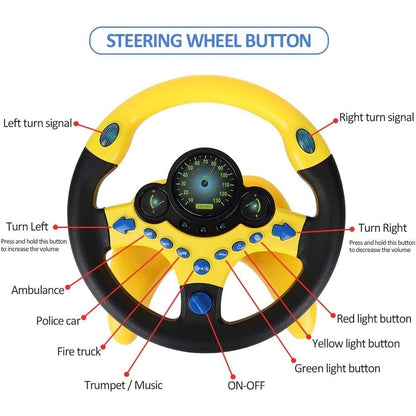 Steering Wheel for Car Backseat Pretend Driving Simulated Driving Steering Wheel Toy Light and Music Educational Gifts for Kids