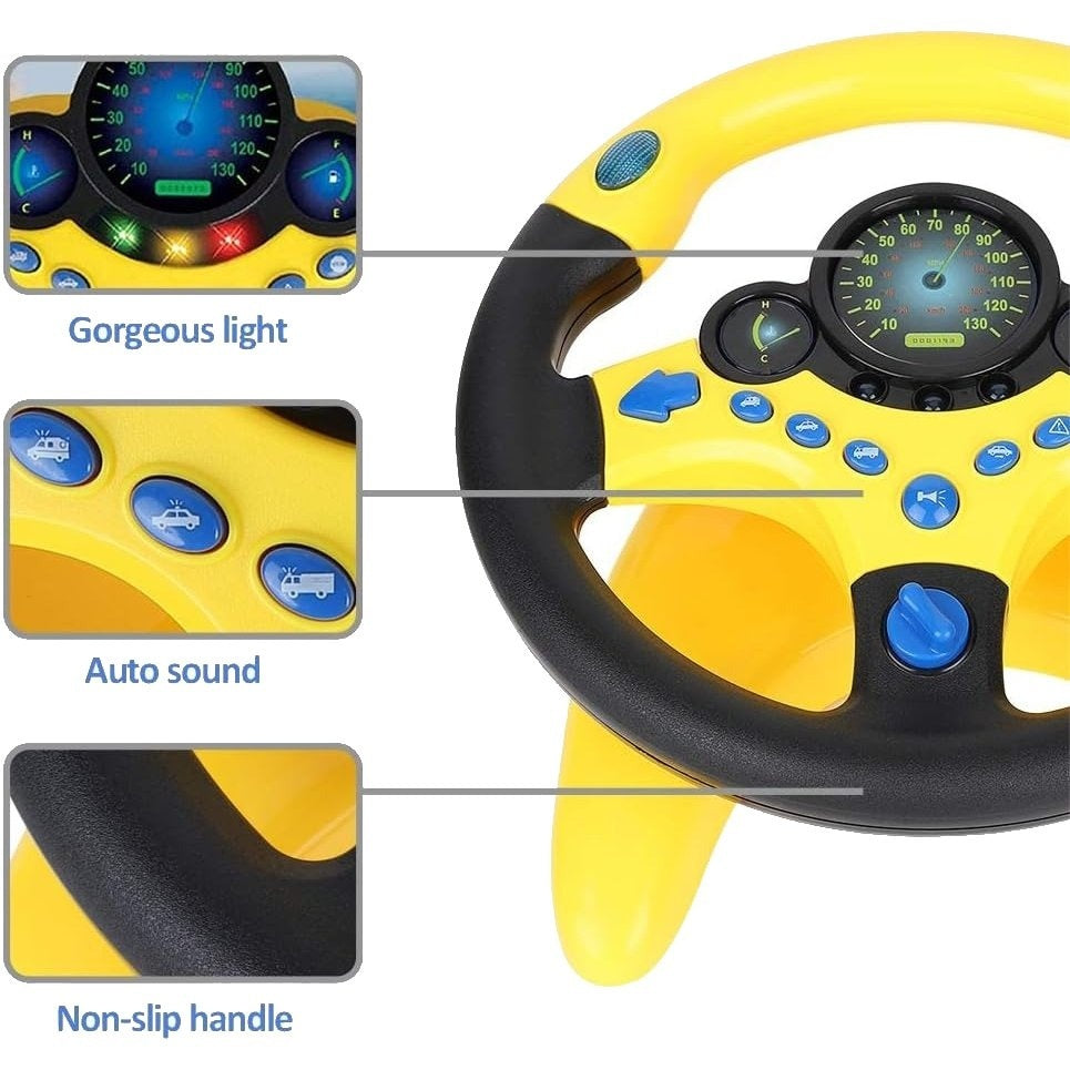 Steering Wheel for Car Backseat Pretend Driving Simulated Driving Steering Wheel Toy Light and Music Educational Gifts for Kids