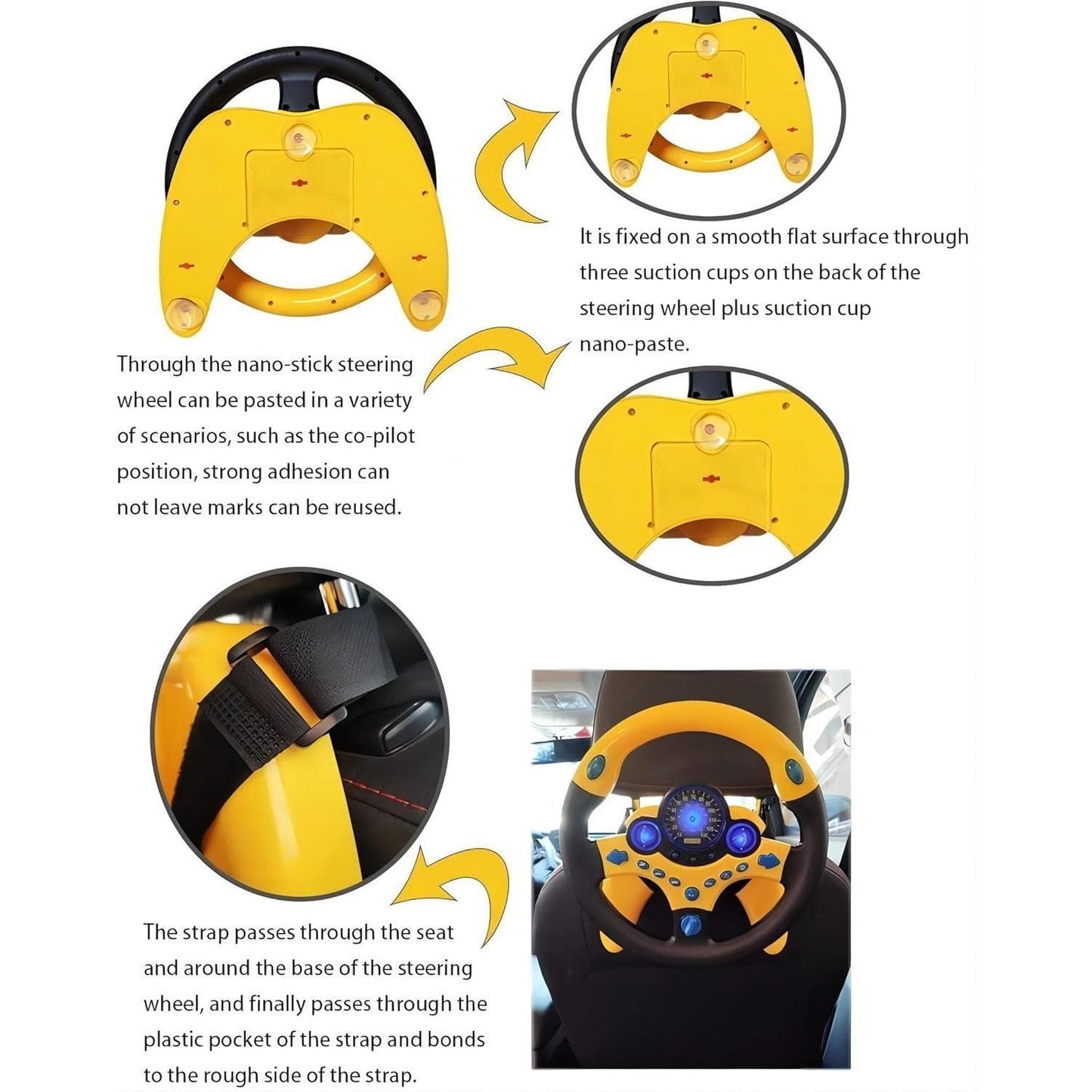 Steering Wheel for Car Backseat Pretend Driving Simulated Driving Steering Wheel Toy Light and Music Educational Gifts for Kids
