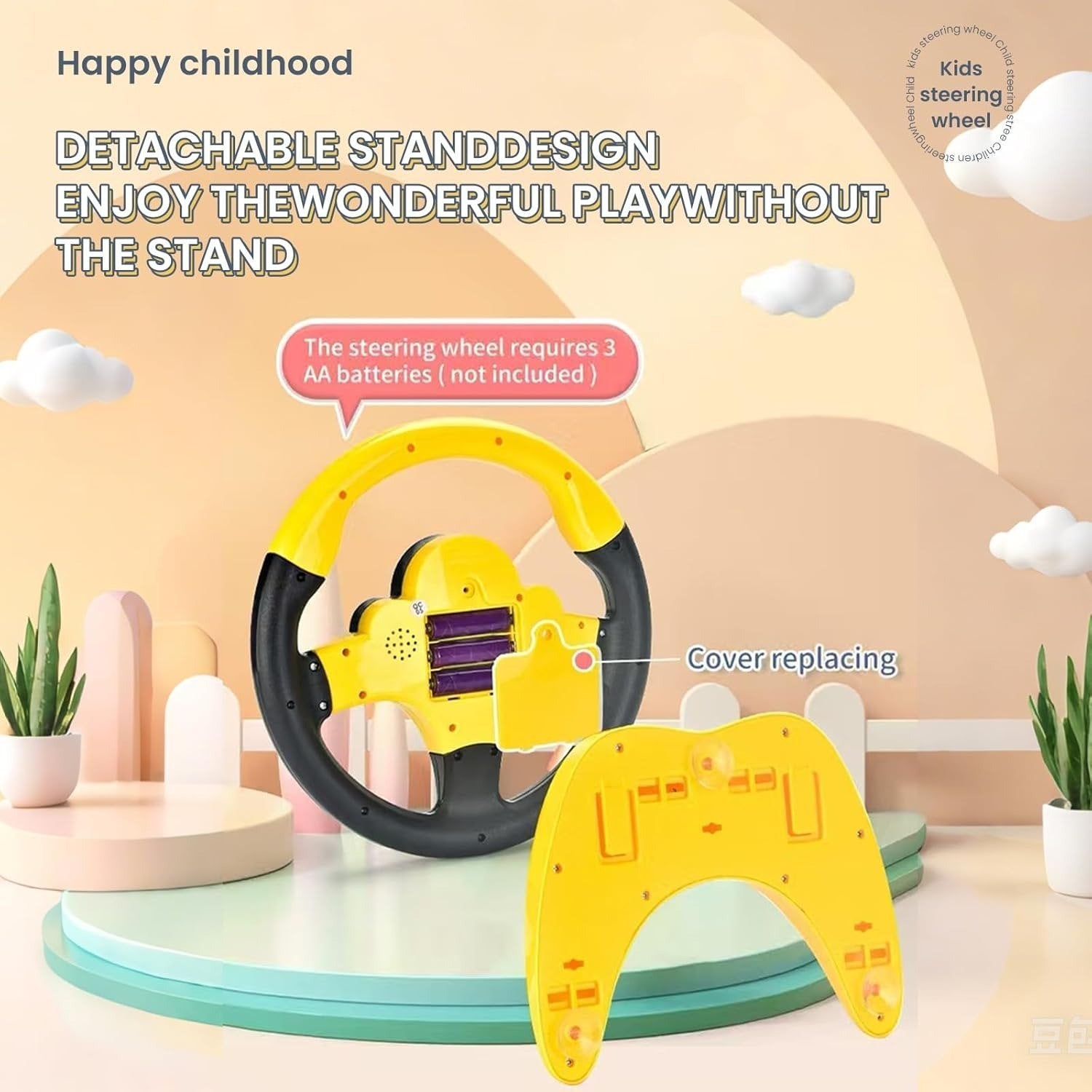 Steering Wheel for Car Backseat Pretend Driving Simulated Driving Steering Wheel Toy Light and Music Educational Gifts for Kids