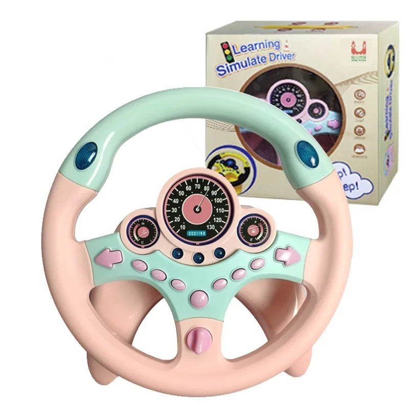 Steering Wheel for Car Backseat Pretend Driving Simulated Driving Steering Wheel Toy Light and Music Educational Gifts for Kids