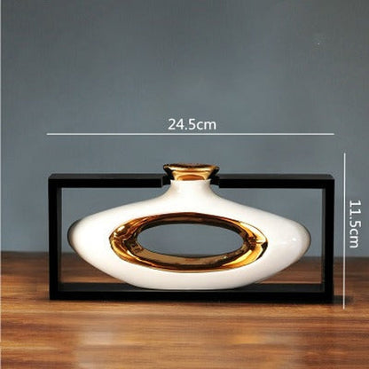 Style Ceramic Vase with Wooden Frame for Modern Home Decor