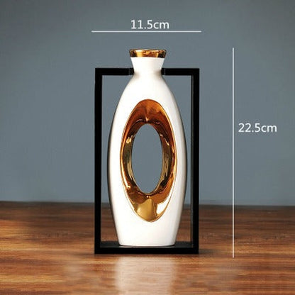 Style Ceramic Vase with Wooden Frame for Modern Home Decor