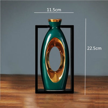 Style Ceramic Vase with Wooden Frame for Modern Home Decor
