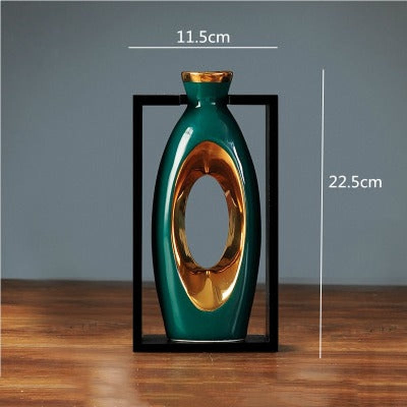Style Ceramic Vase with Wooden Frame for Modern Home Decor