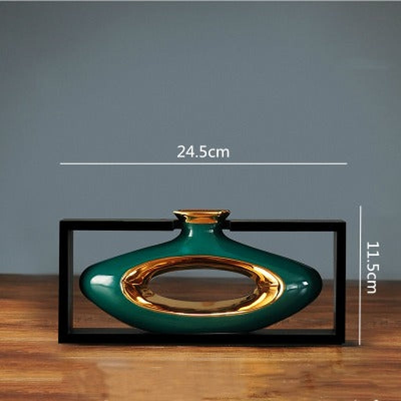 Style Ceramic Vase with Wooden Frame for Modern Home Decor