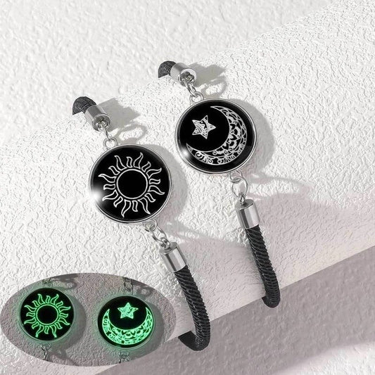 Sun & Moon Bracelets With Adjustable Unisex Stainless Steel Jewelry 2-Pack Luminous Couples Jewelry for Long-Distance Love
