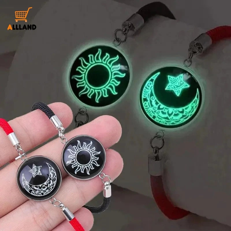 Sun & Moon Bracelets With Adjustable Unisex Stainless Steel Jewelry 2-Pack Luminous Couples Jewelry for Long-Distance Love