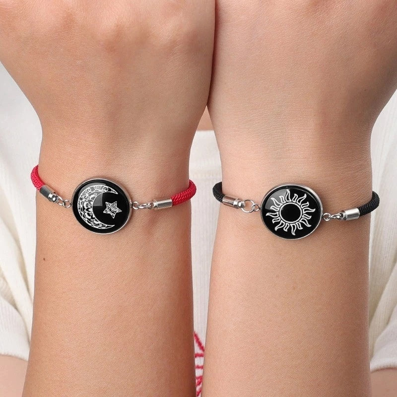 Sun & Moon Bracelets With Adjustable Unisex Stainless Steel Jewelry 2-Pack Luminous Couples Jewelry for Long-Distance Love