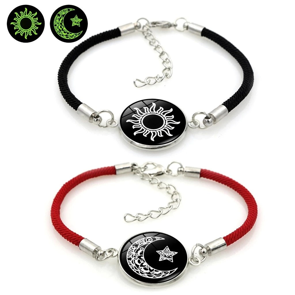 Sun & Moon Bracelets With Adjustable Unisex Stainless Steel Jewelry 2-Pack Luminous Couples Jewelry for Long-Distance Love