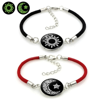 Sun & Moon Bracelets With Adjustable Unisex Stainless Steel Jewelry 2-Pack Luminous Couples Jewelry for Long-Distance Love