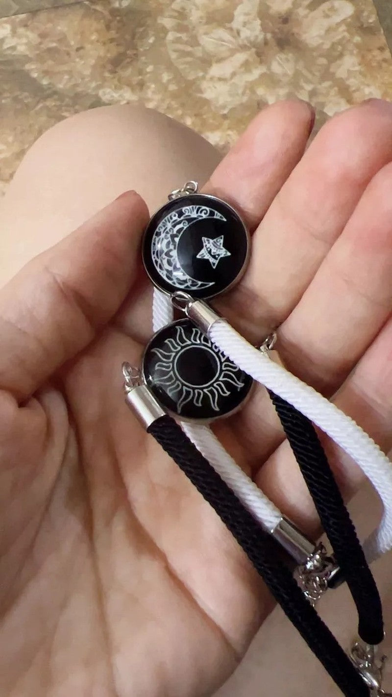 Sun & Moon Bracelets With Adjustable Unisex Stainless Steel Jewelry 2-Pack Luminous Couples Jewelry for Long-Distance Love