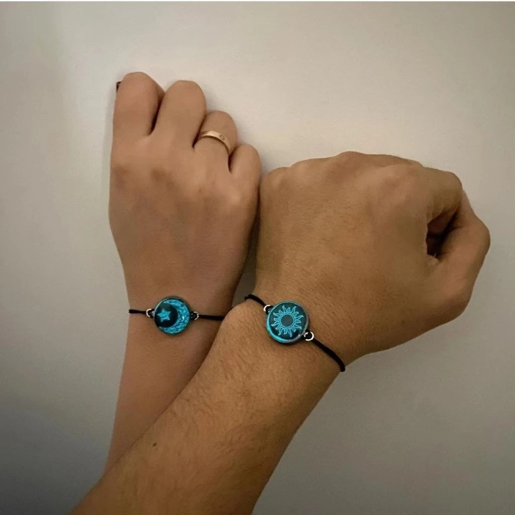 Sun & Moon Bracelets With Adjustable Unisex Stainless Steel Jewelry 2-Pack Luminous Couples Jewelry for Long-Distance Love